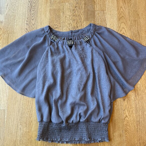 By & By Gray Shimmer Embellished Top Batwing Size Small - Picture 1 of 11
